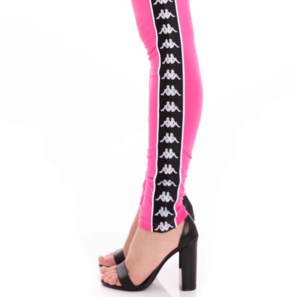 KAPPA Women’s Leggings 222 Banda Anen Cotton Neon Pink Black Size Large
